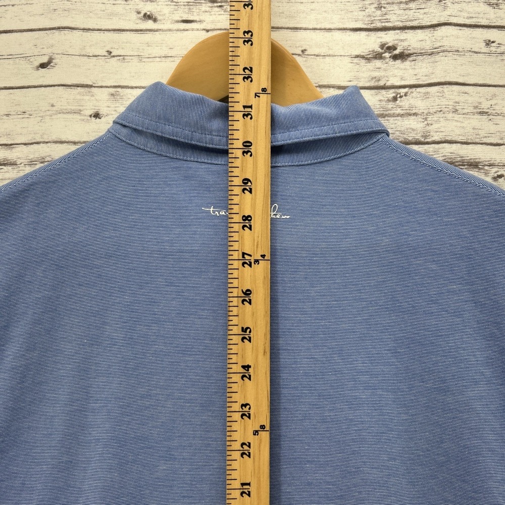Travis Mathew Golf Polo Shirt Mens Large Blue Pima Cotton Blend Micro Stripes - Picture 5 of 9